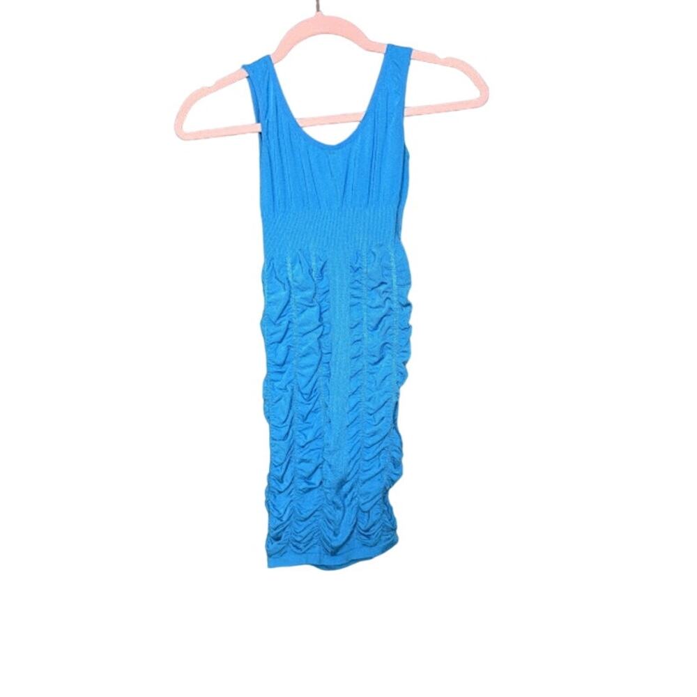 Soho Girls Bodycon Bright Blue Neon Dress Ruched Stomach Tight Short Tropical